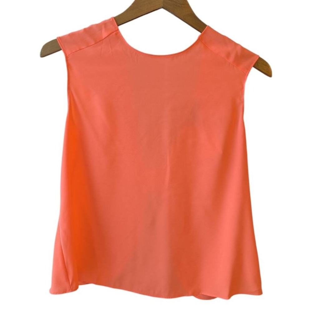 Express Blouse Neon Coral Open Back Chiffon Knot Detail Sleeveless XS Breeezy